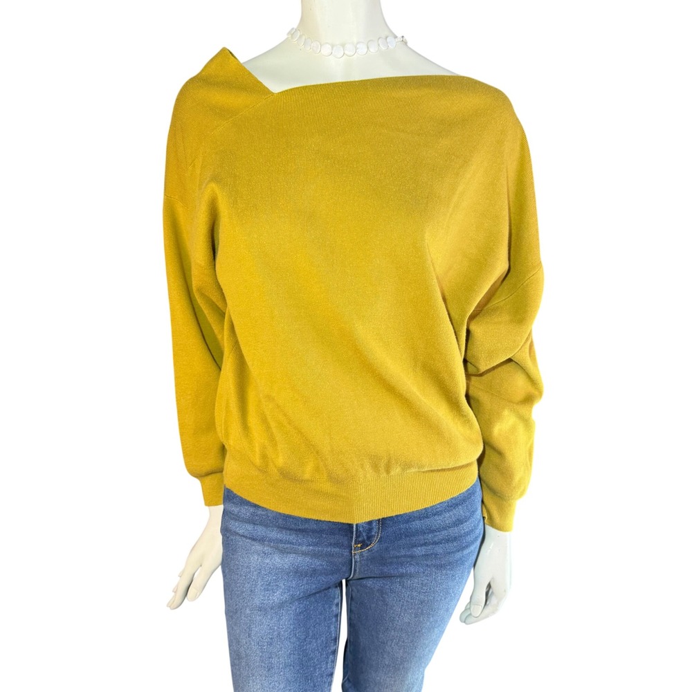 Oak + Fort Asymmetric Sweater Mustard Yellow Minimalist Slouchy Knit Fall Medium